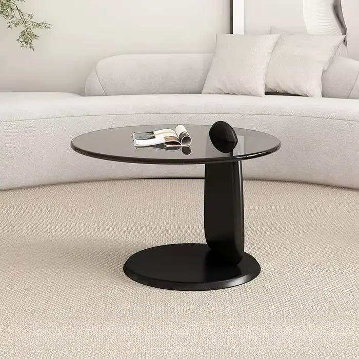 Table basse en verre avec Sculpture moderne, Table centrale en verre trempé, Style artistique, salon
