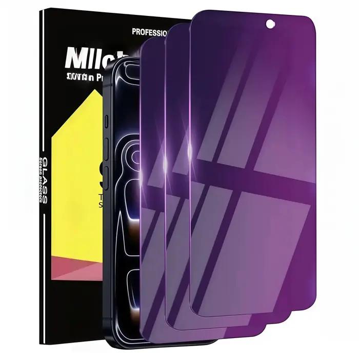 Lot de 3 films de protection en verre trempé anti-lumière bleue à couverture intégrale pour iPhone 1