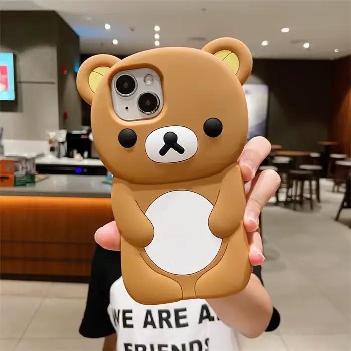 Pour iPhone 13 Pro 12 Mini 16 15 Pro Max 14 Plus 11XXX XR 7 8 SE mignon 3D Couple Rilakkuma ours sil