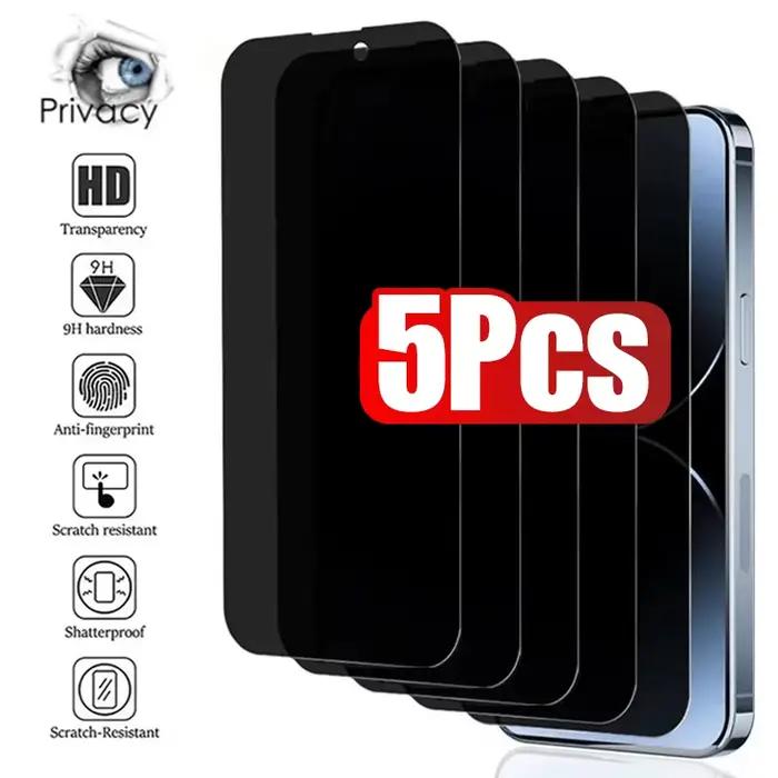 Lot de 5 protections d'écran anti-espion à couverture intégrale pour iPhone 17, 16, 12, 13, 14, 15 P