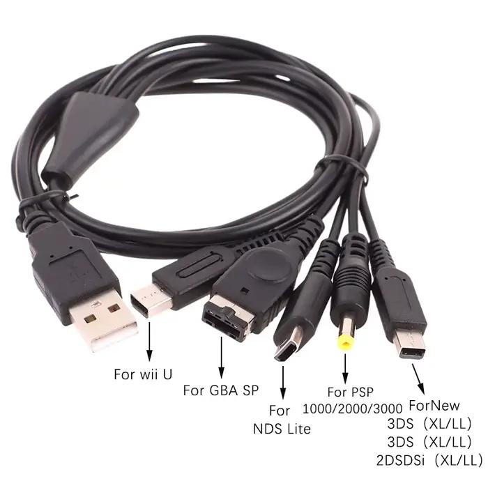 Câble USB de charge rapide 5 en 1 de 1.2m, cordon de chargeur de jeu pour nouveau 3DS XL NDS Lite ND