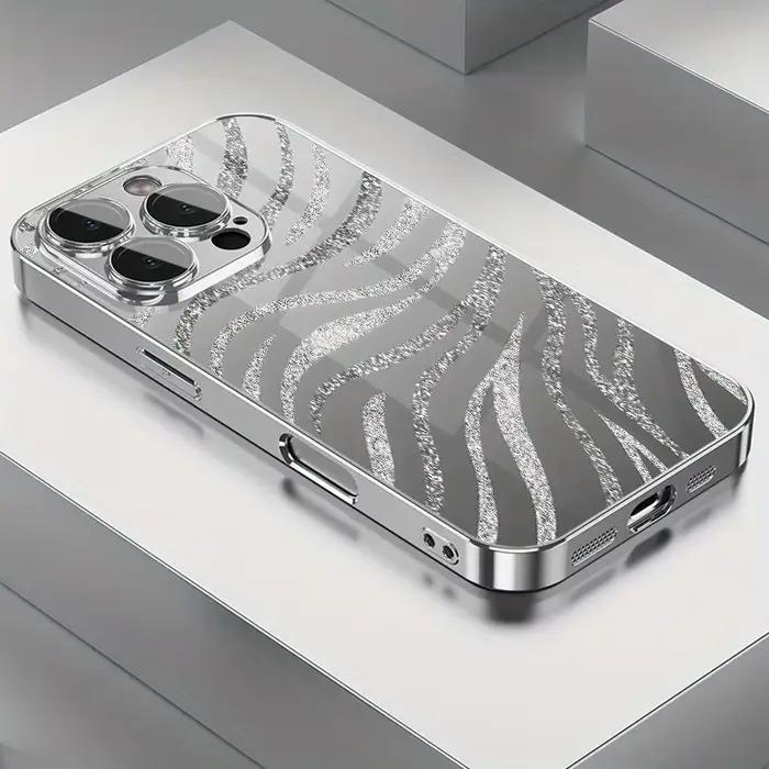 Étui de téléphone électro-plaqué à motif rayures zèbre scintillantes pour Samsung Galaxy S25 S24 S23