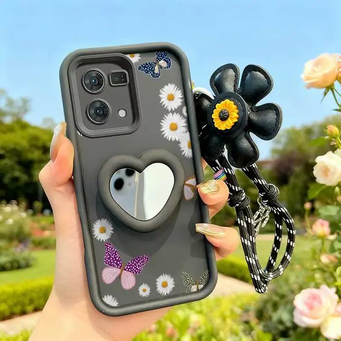 3 pièces (coque de téléphone papillon coloré + cordon + embellissements artisanaux) pour coque de té