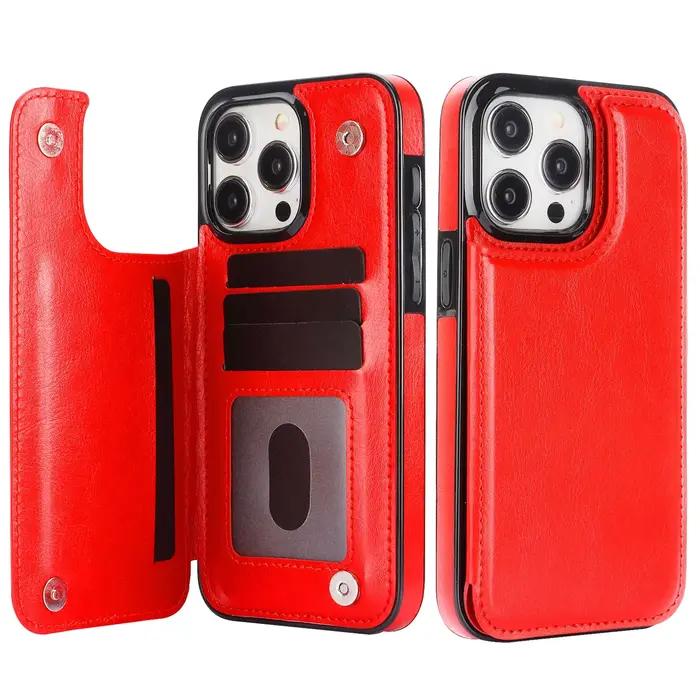 Étui portefeuille en cuir à Double bouton avec fente pour carte, étui à rabat pour iPhone 16e 16 Pro