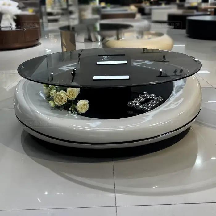 Table basse en verre trempé avec rangement, design nordique, pour salon, table d'appoint de canapé, 