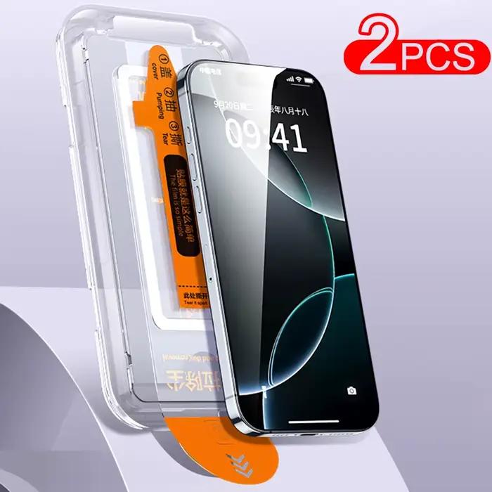2 pièces Installation sans poussière verre trempé pour iPhone 16 15 14 13 12 11 Pro Max Plus Mini pr