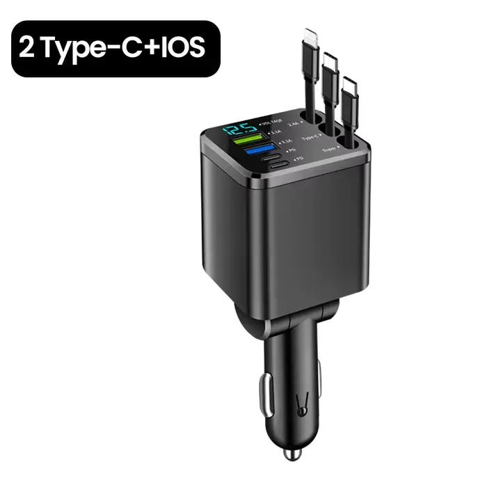 Elough 7 en 1 chargeur de voiture rétractable USB C vers ios câble pour iPhone Samsung chargeur de t