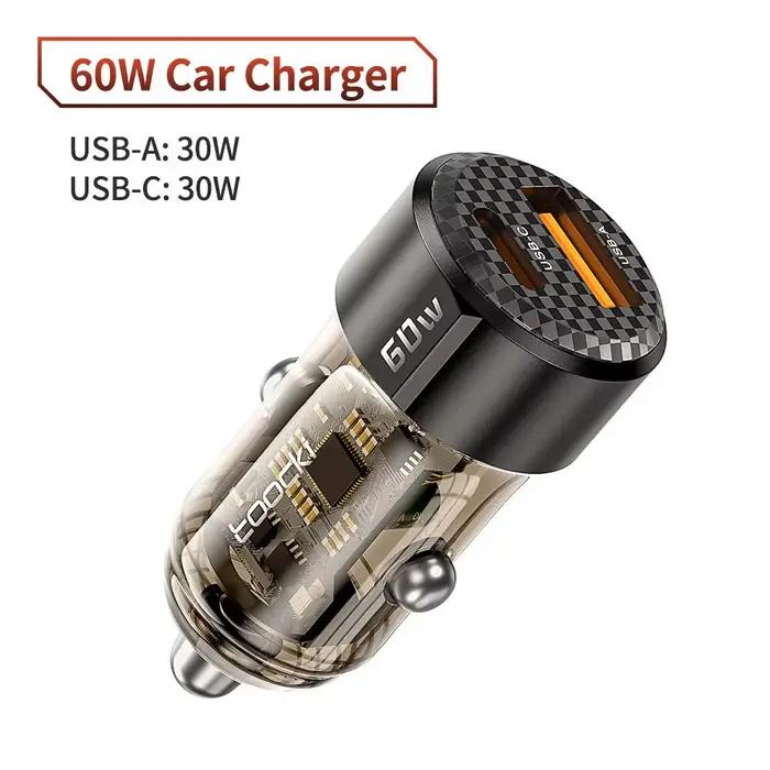 Toocki 60W chargeur de voiture 30W Charge rapide étui Transparent PD 27W pour iPhone 15 14 13 12 Xia