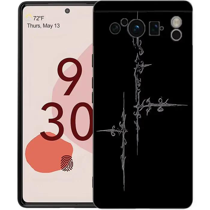 Coque de téléphone Cyber Sigil Cross line, étui souple antichoc en TPU noir pour Google Pixel 9 8 7 