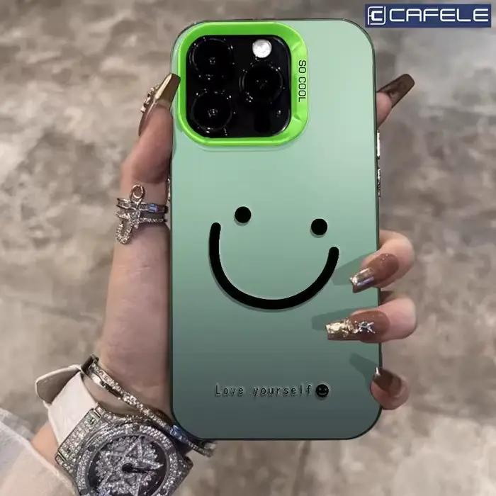 Coque pour Samsung Galaxy S26 S25 S24 S23 Ultra S22 Plus S21 FE, couleur argent, motif sourire, comp