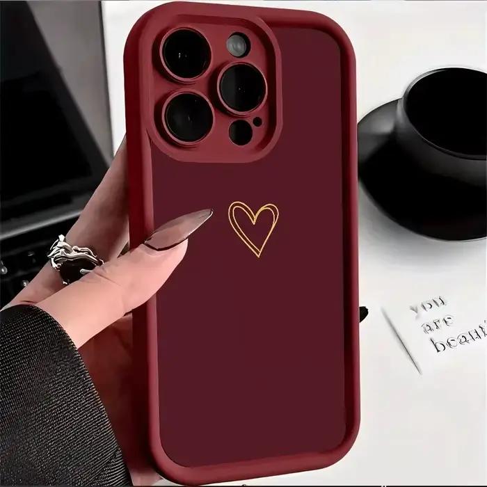 Coque de téléphone avec cœur doré sur fond bordeaux pour Samsung Galaxy S23 S24 S25 S26 Ultra S22 S2