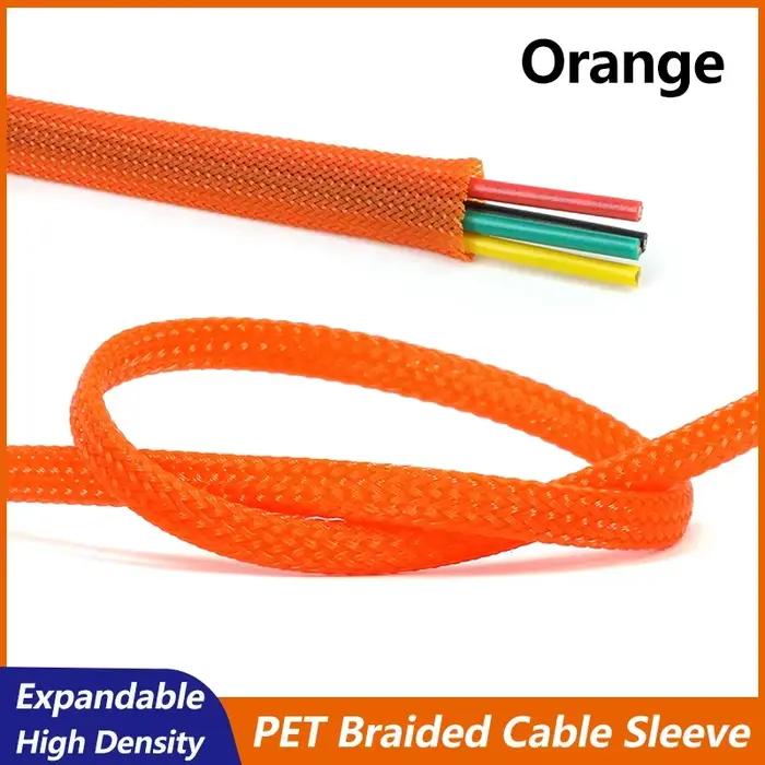 Manchon de câble tressé PET Orange 2/4/6/8/10/12/14/16/20/25/30/40mm, gaine d'enveloppe de Protectio
