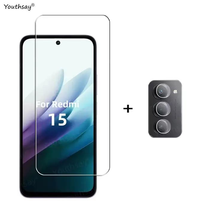 Verre Gule complet 6 en 1 pour Xiaomi Redmi 15, verre trempé, protecteur d'écran HD, Film de protect