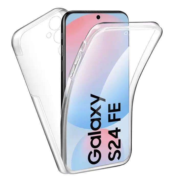 Coque de protection complète à 360 ° pour Samsung Galaxy S24 FE 5G, PC transparent + l'horloge, doub
