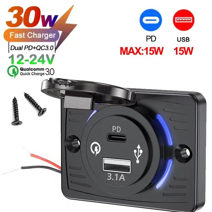 Adaptateur de chargeur mural, prise USB 2-4 Ports, Charge rapide QC 22,5 W PD 30 W type-c, panneau Q