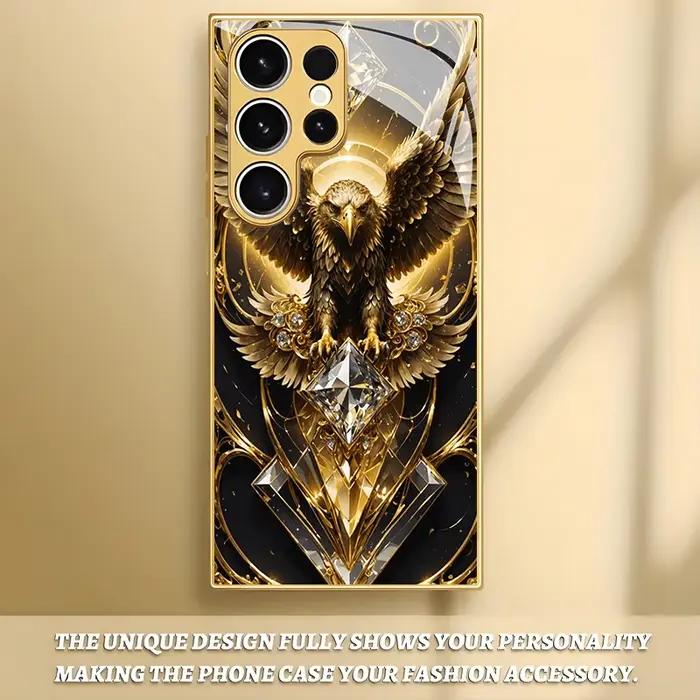 Coque de téléphone en verre à motif diamant Aigle Doré pour Samsung Galaxy S26 S25 S24 S23 S21 S20 F