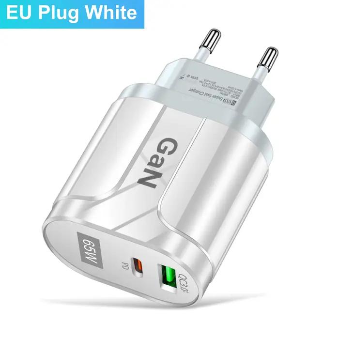 GaN-Chargeur mural USB de type C pour téléphone portable, 65W PD, charge rapide, pour iPhone, Xiaomi