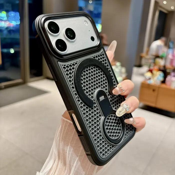 Coque de téléphone à support invisible et dissipation thermique pour iPhone 17 16 15 14 13 12 11 Pro