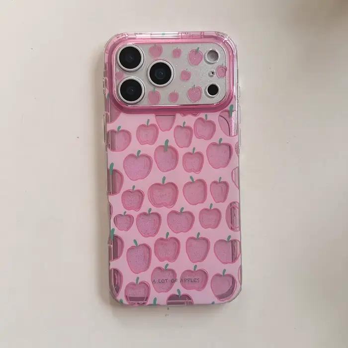 Coque de téléphone antichoc rose transparente avec paillettes et chaîne perlée pour iPhone 17 16 15 