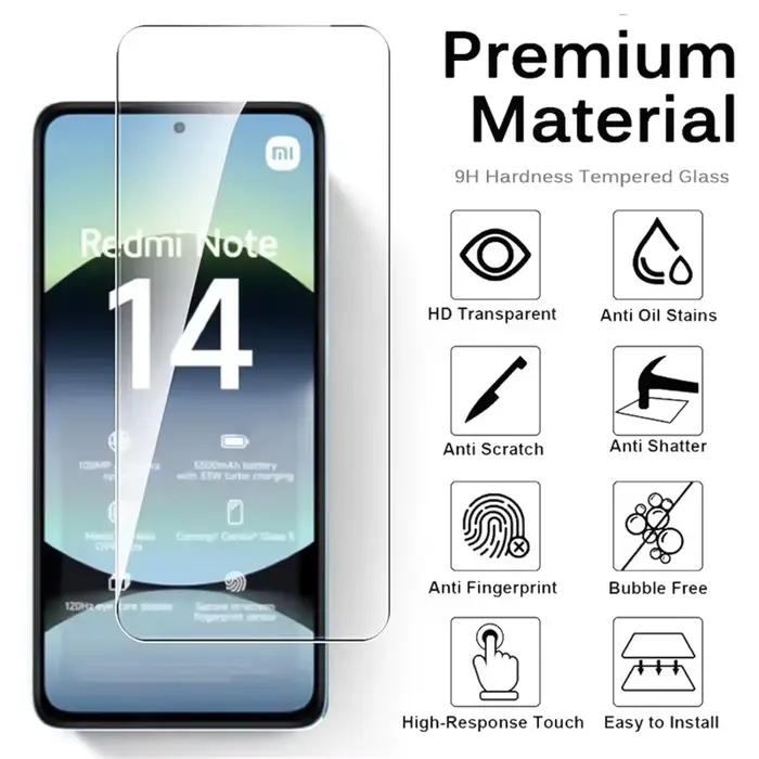 Protecteur d'écran en verre trempé pour Xiaomi Redmi Note 14 14S 13 12 11 10 9 Pro 4G 5G 9S 11S 12S 10S, anti-rayures, anti-éclats, anti-empreintes digitales, compatible avec plusieurs modèles, pour protéger votre écran et le garder propre et brillant