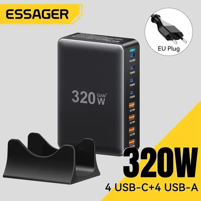 Essager 320W GaN chargeur 8 ports USB Type C Station de charge de bureau PD 100W