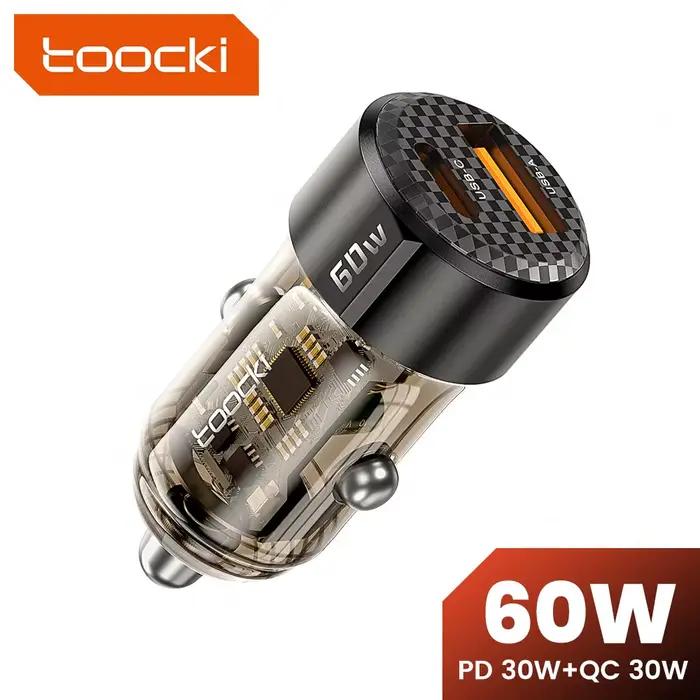 Toocki 60W chargeur de voiture 30W Charge rapide étui Transparent PD 27W pour iPhone 15 14 13 12 Xiaomi Poco Samsung