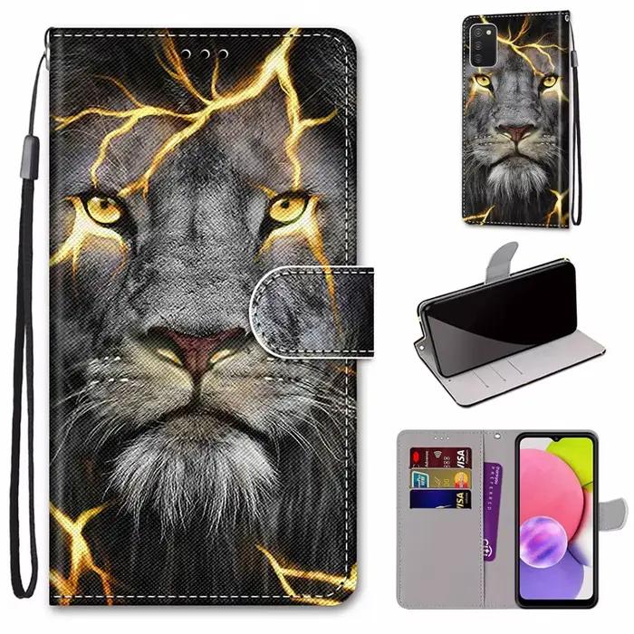 Coque peinte chat tigre mignon PU Leather Case avec Silicone Soft TPU Back Cover pour Samsung Galaxy A52S A22S A52 A12 A22 A32 A72 A51 A71 A03S A02S A03 Core Occasions Spéciales