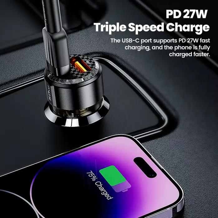 Toocki 60W chargeur de voiture 30W Charge rapide étui Transparent PD 27W pour iPhone 15 14 13 12 Xiaomi Poco Samsung