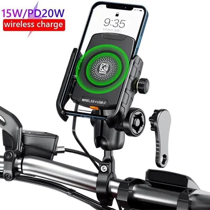 Support de téléphone pour Moto, berceau de chargement sans fil 3.0, chargeur rapide GPS, Support de guidon de téléphone portable pour téléphone de 4 à 7 pouces