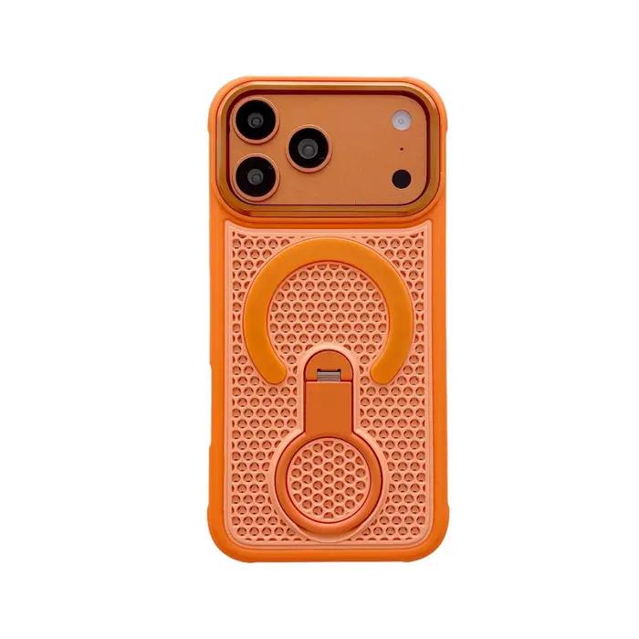 Coque de téléphone à support invisible et dissipation thermique pour iPhone 17 16 15 14 13 12 11 Pro Max, avec couvercle magnétique respirant