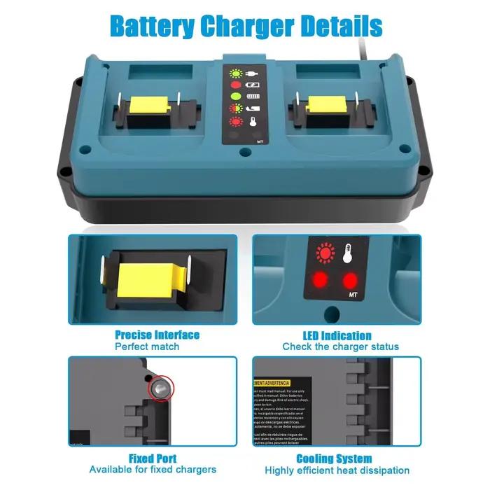 Chargeur de remplacement à double Port pour batterie Makita 18V, Compatible avec batterie Li-ion 14.4V-18V BL1815 BL1820 BL183