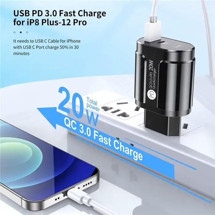 Chargeur de téléphone 20W charge rapide PD USB Type C