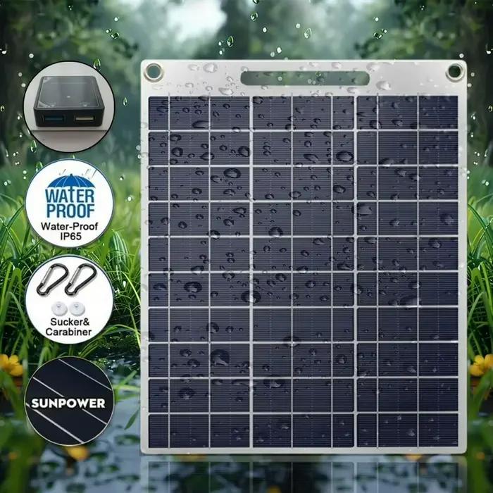 Chargeur solaire portable étanche double USB 5V à charge rapide, panneau solaire pour camping, randonnée, batterie externe d'urgence, chargeur de téléphone
