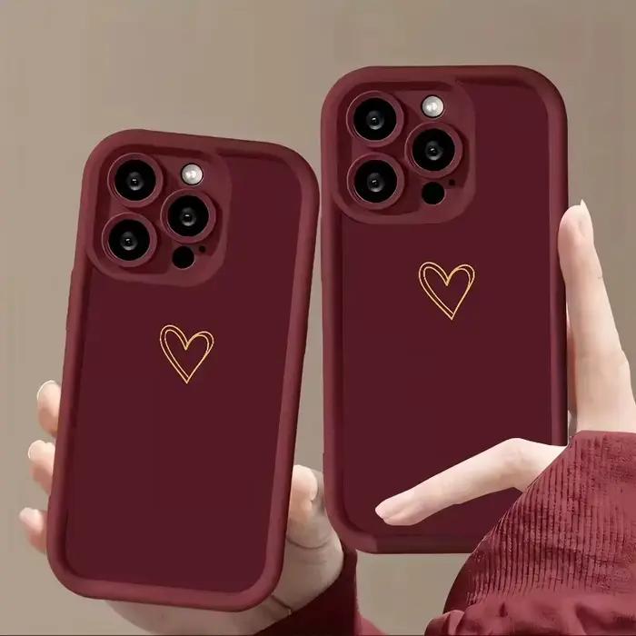 Coque de téléphone avec cœur doré sur fond bordeaux pour Samsung Galaxy S23 S24 S25 S26 Ultra S22 S21 S20 Plus FE A54 A55 A56