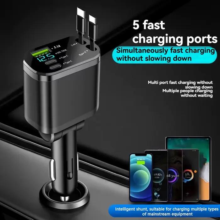 Chargeur de voiture, chargeur de voiture avec câble rétractable