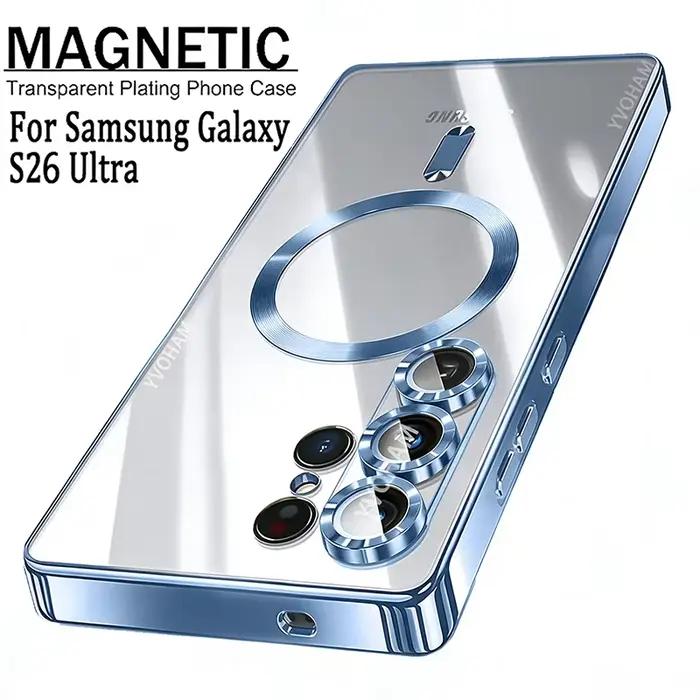 Étui Souple Transparent Luxe Placage Magnétique Magsafe pour Samsung Galaxy S23 S23+ S23 Ultra S24 S24+ S24 Ultra S25 S25+ S25 Ultra Occasions Spéciales