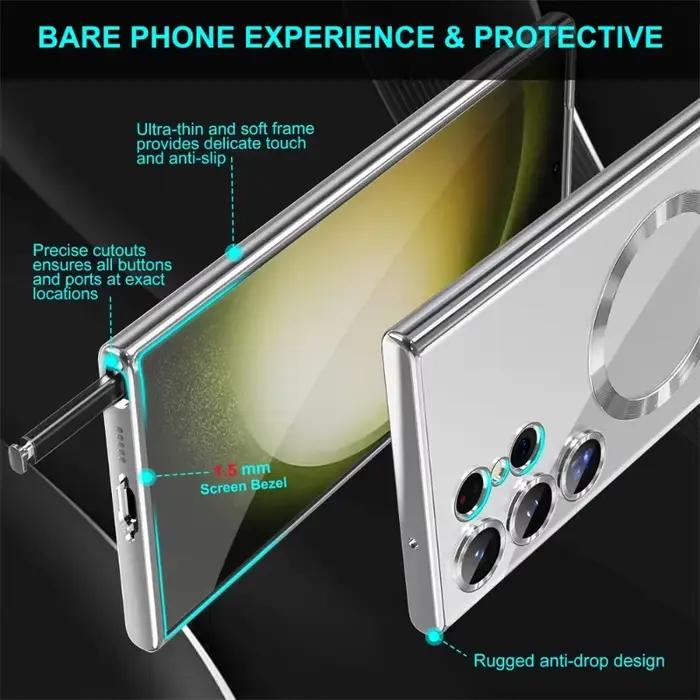Étui Souple Transparent Luxe Placage Magnétique Magsafe pour Samsung Galaxy S23 S23+ S23 Ultra S24 S24+ S24 Ultra S25 S25+ S25 Ultra Occasions Spéciales