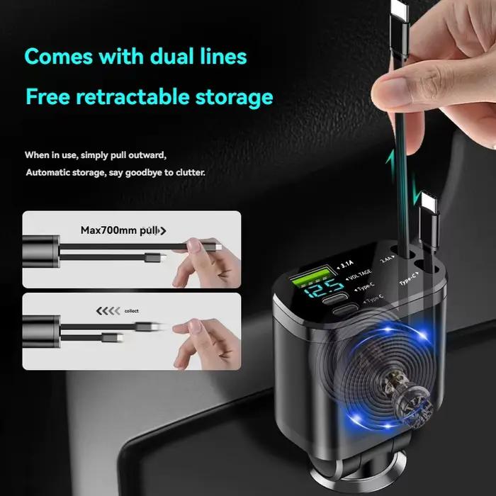 Chargeur de voiture, chargeur de voiture avec câble rétractable