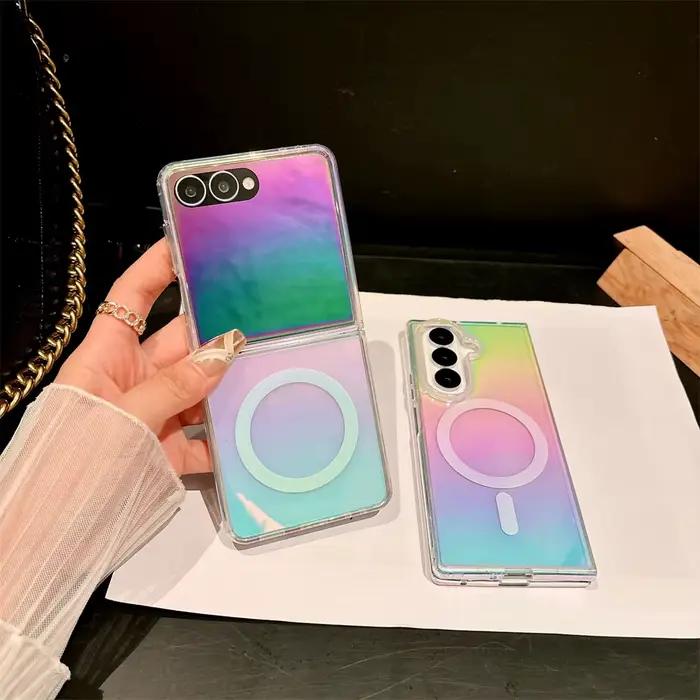 Pour Samsung Z Flip Fold 7 6 pour Magsafe coque de téléphone colorée pour Galaxy zflip zfold 5 4 3 5G dégradé clair acrylique couverture arrière