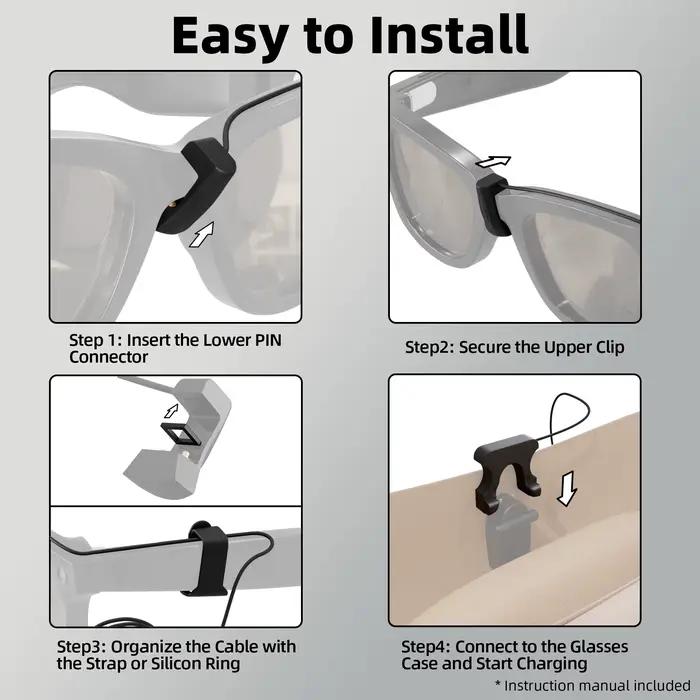 Câble de chargement d'extension Compatible avec le boîtier de chargeur de lunettes intelligentes RayBan META pour Wayfarer Skyler et Headliner
