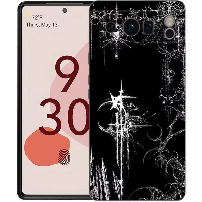 Coque de téléphone Cyber Sigil Cross line, étui souple antichoc en TPU noir pour Google Pixel 9 8 7 6 Pro XL 8A 6A 7A 5G