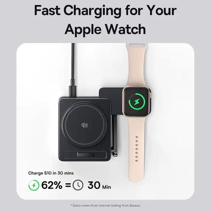 Chargeur sans fil magnétique 3 en 1 Baseus Qi2.2 25W à charge rapide pour iPhone 17 16 15 14 Apple Watch Écouteurs AirPods Pro iWatch