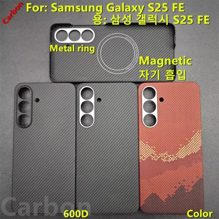 Pour Samsung Galaxy S25FE étui magnétique MagSafe étui en Fiber de carbone aramide Ultra mince léger couverture en Fiber d'aramide