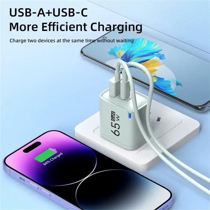 Chargeur rapide haute vitesse 65W USB PD Quick Charge 3.0 pour iPhone 16 17 Xiaomi Huawei Samsung OnePlus Adaptateur secteur mural pour téléphone portable