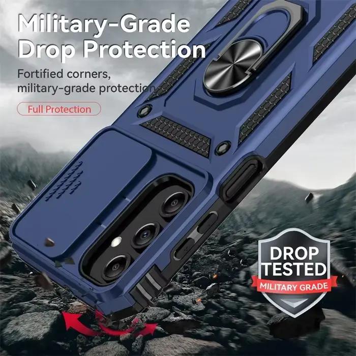 Coque de téléphone antichoc de qualité militaire avec protection coulissante pour objectif d'appareil photo et support anneau pour Samsung Galaxy A16 A06 A15 A25 A35 A55 5G S24FE