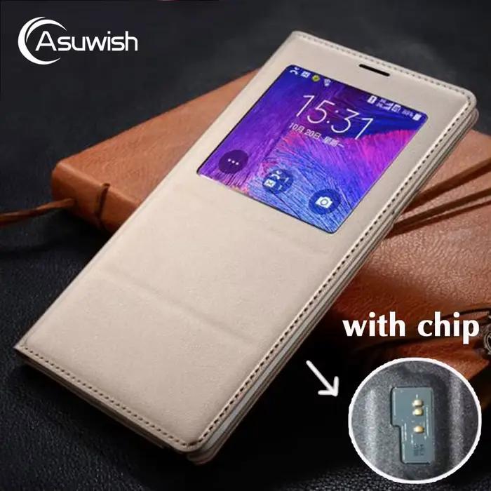 Pour Samsung Galaxy Note 4 Note4 étui intelligent SM N910 N910F N910C N910H coque de téléphone en cuir antichoc Flip couverture avec puce d'origine