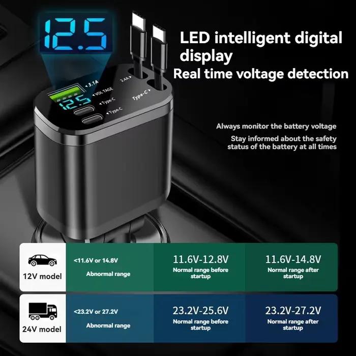 Chargeur de voiture, chargeur de voiture avec câble rétractable