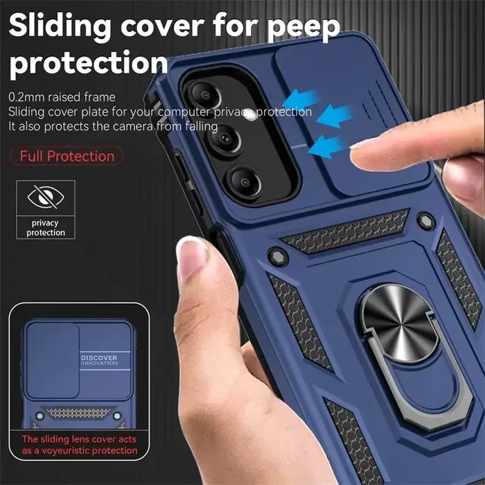 Coque de téléphone antichoc de qualité militaire avec protection coulissante pour objectif d'appareil photo et support anneau pour Samsung Galaxy A16 A06 A15 A25 A35 A55 5G S24FE