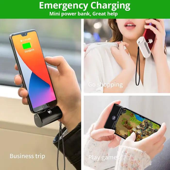 Chargeur portable rapide Type C ou Lightning, batterie externe compacte 5000mAh, charge rapide, batterie auxiliaire pour téléphones portables