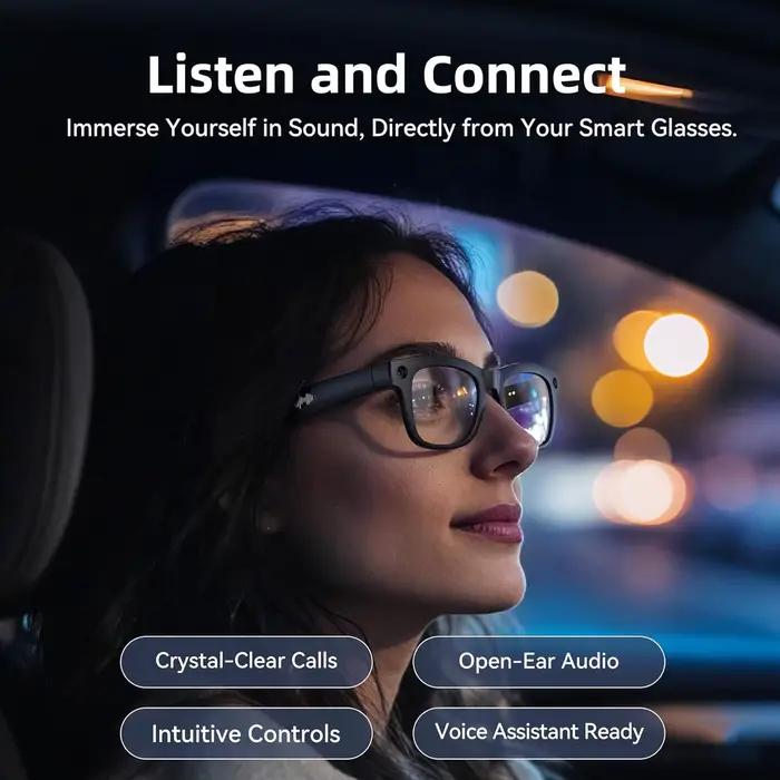 Nouvelles Lunettes Intelligentes IA 2026 avec Caméra d'Enregistrement Vidéo HD 1080P, Appel Bluetooth ChatGPT, 32 Go de ROM, Traduction Linguistique et Musique – Lunettes de Soleil pour Hommes